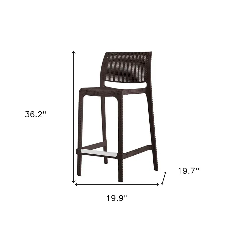 Set of Four 26" Brown Faux Rattan Heavy Duty Plastic Low Back Outdoor Counter Height Bar Chairs