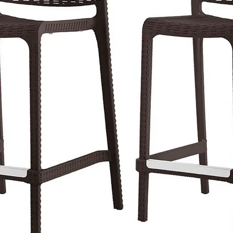 Set of Four 26" Brown Faux Rattan Heavy Duty Plastic Low Back Outdoor Counter Height Bar Chairs