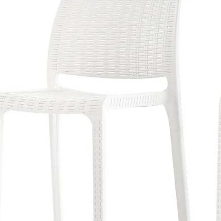 Set of Four 26" White Faux Rattan Heavy Duty Plastic Low Back Outdoor Counter Height Bar Chairs
