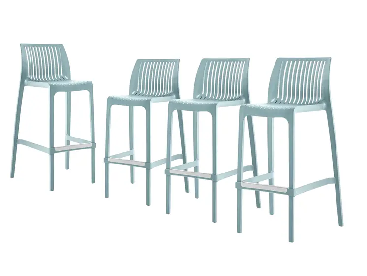 Set of Four 30" Baby Blue Heavy Duty Plastic Low Back Outdoor Bar Height Chairs