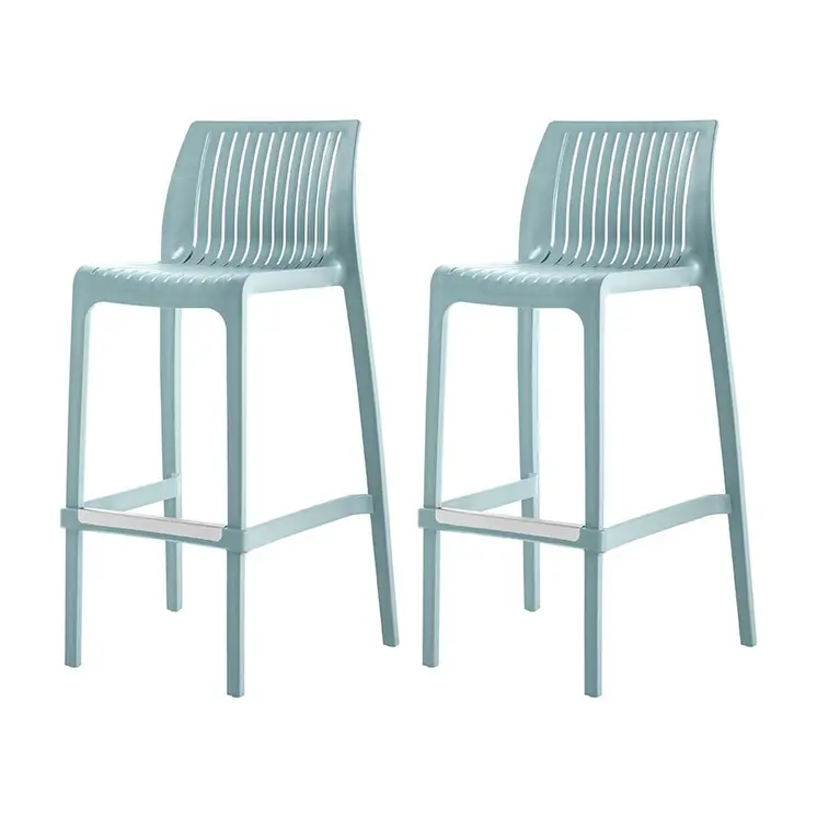 Set of Four 30" Baby Blue Heavy Duty Plastic Low Back Outdoor Bar Height Chairs