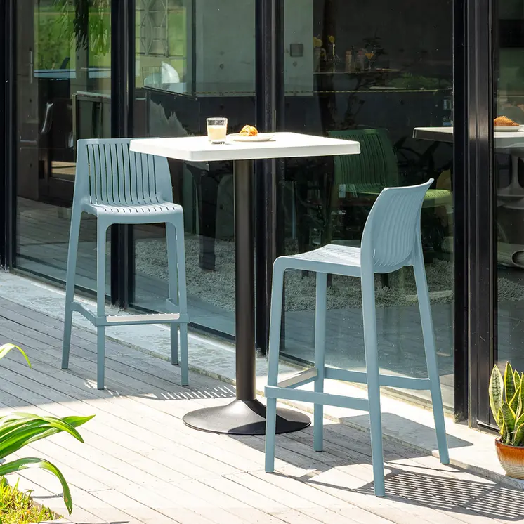 Set of Four 30" Baby Blue Heavy Duty Plastic Low Back Outdoor Bar Height Chairs