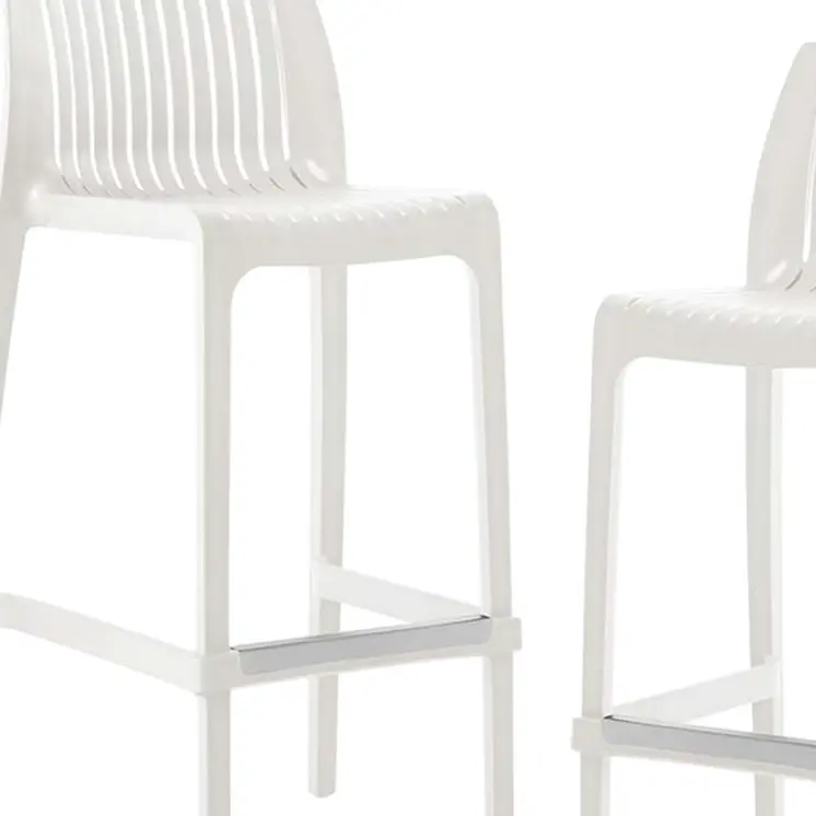 Set of Four 30" White Heavy Duty Plastic Low Back Outdoor Bar Height Chairs
