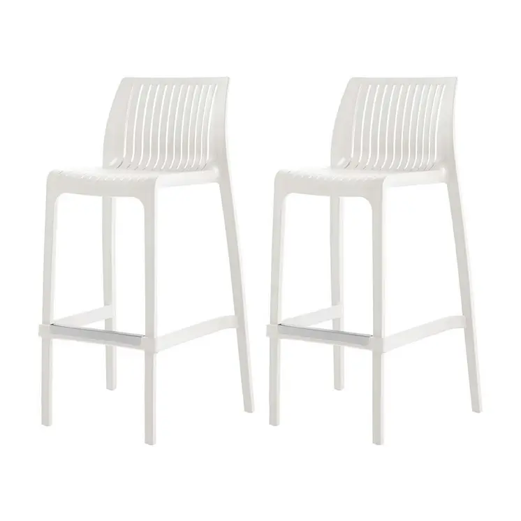 Set of Four 30" White Heavy Duty Plastic Low Back Outdoor Bar Height Chairs