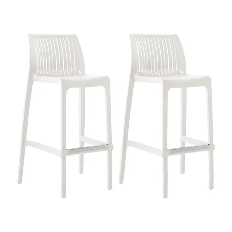 Set of Four 30" White Heavy Duty Plastic Low Back Outdoor Bar Height Chairs