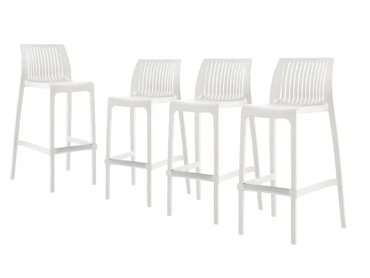 Set of Four 30" White Heavy Duty Plastic Low Back Outdoor Bar Height Chairs