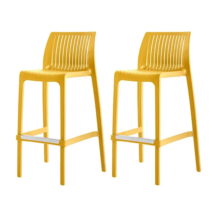 Set of Four 30" Yellow Heavy Duty Plastic Outdoor Bar Height Chairs