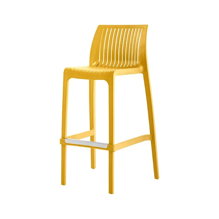 Set of Four 30" Yellow Heavy Duty Plastic Outdoor Bar Height Chairs