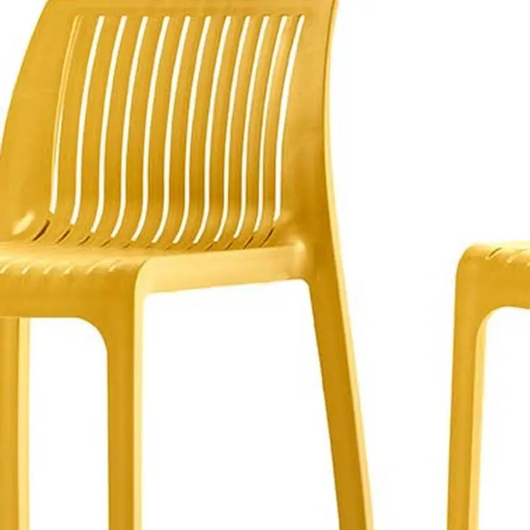Set of Four 30" Yellow Heavy Duty Plastic Outdoor Bar Height Chairs
