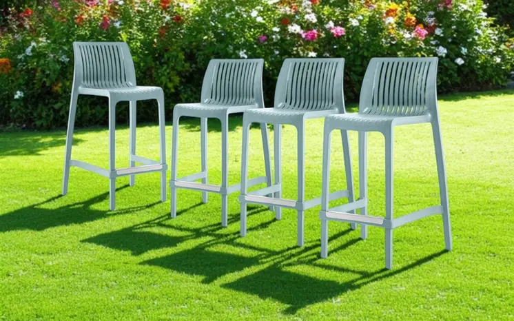 Set of Four 26" Baby Blue Heavy Duty Plastic Low Back Outdoor Counter Height Bar Chairs