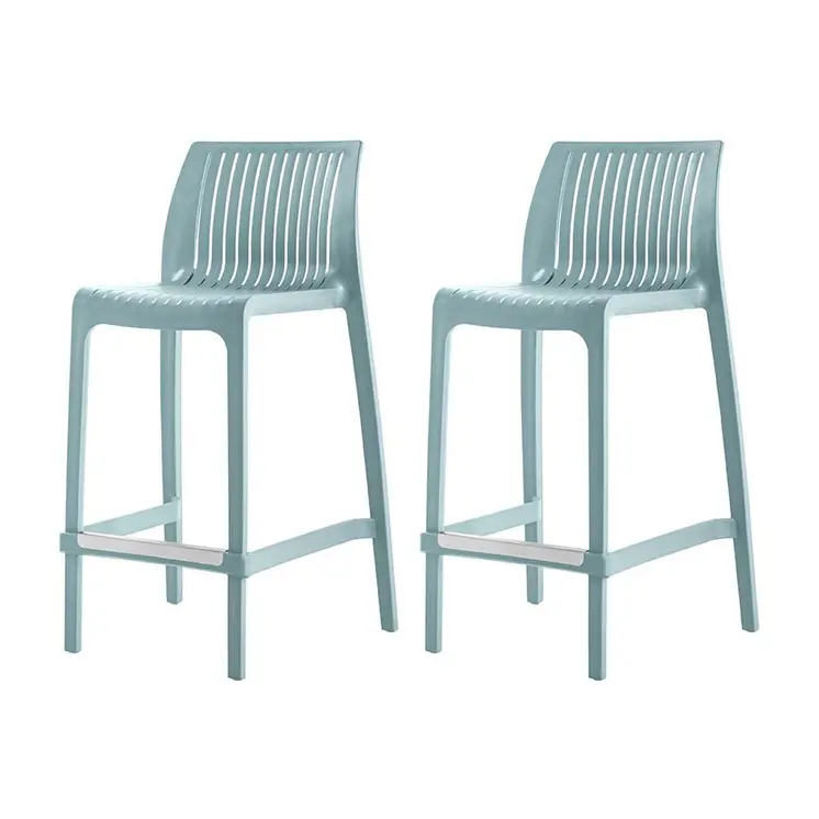Set of Four 26" Baby Blue Heavy Duty Plastic Low Back Outdoor Counter Height Bar Chairs