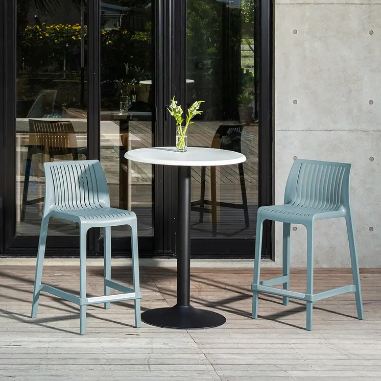 Set of Four 26" Baby Blue Heavy Duty Plastic Low Back Outdoor Counter Height Bar Chairs