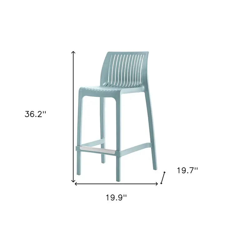 Set of Four 26" Baby Blue Heavy Duty Plastic Low Back Outdoor Counter Height Bar Chairs