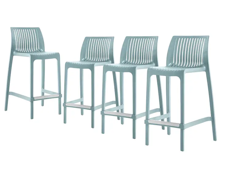 Set of Four 26" Baby Blue Heavy Duty Plastic Low Back Outdoor Counter Height Bar Chairs