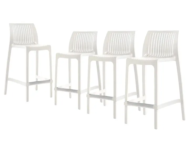 Set of Four 26" White Heavy Duty Plastic Low Back Outdoor Counter Height Bar Chairs