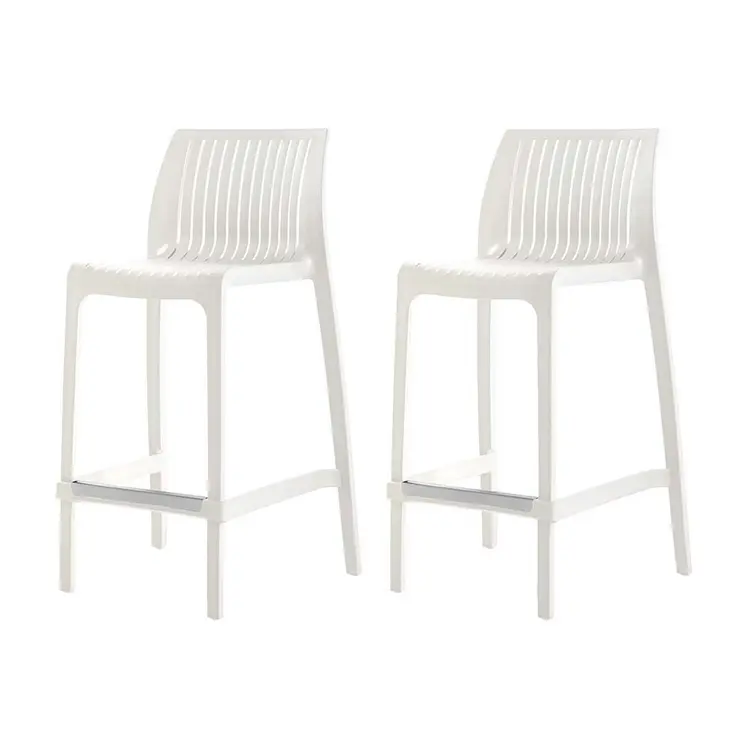 Set of Four 26" White Heavy Duty Plastic Low Back Outdoor Counter Height Bar Chairs