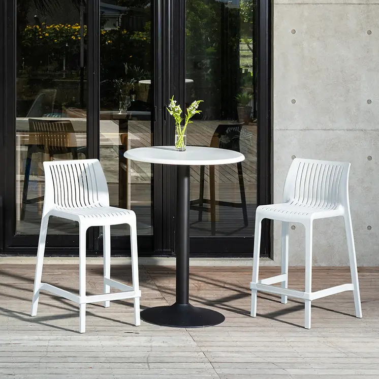 Set of Four 26" White Heavy Duty Plastic Low Back Outdoor Counter Height Bar Chairs