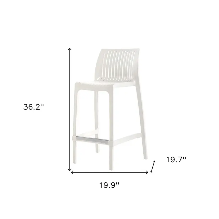 Set of Four 26" White Heavy Duty Plastic Low Back Outdoor Counter Height Bar Chairs