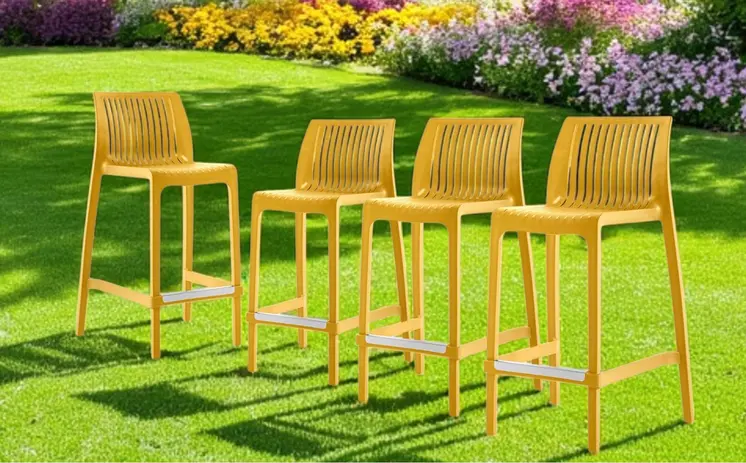 Set of Four 26" Yellow Heavy Duty Plastic Low Back Outdoor Counter Height Bar Chairs