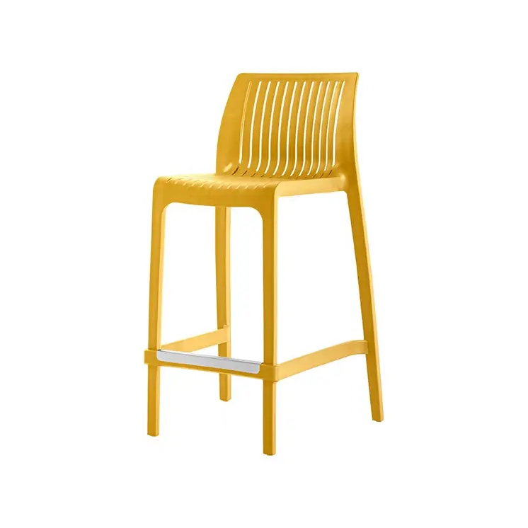 Set of Four 26" Yellow Heavy Duty Plastic Low Back Outdoor Counter Height Bar Chairs