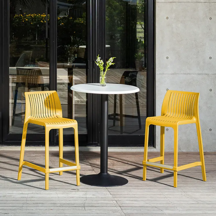 Set of Four 26" Yellow Heavy Duty Plastic Low Back Outdoor Counter Height Bar Chairs