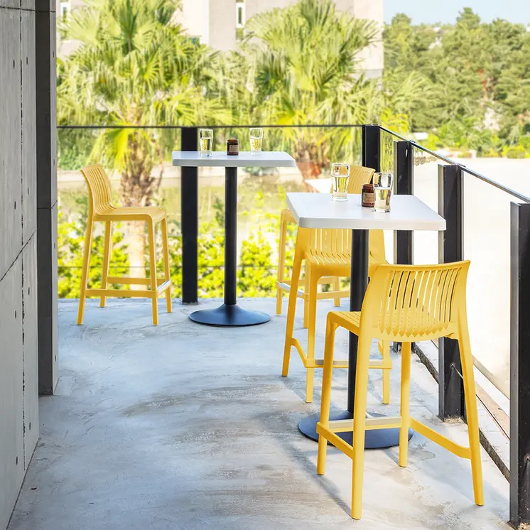 Set of Four 26" Yellow Heavy Duty Plastic Low Back Outdoor Counter Height Bar Chairs