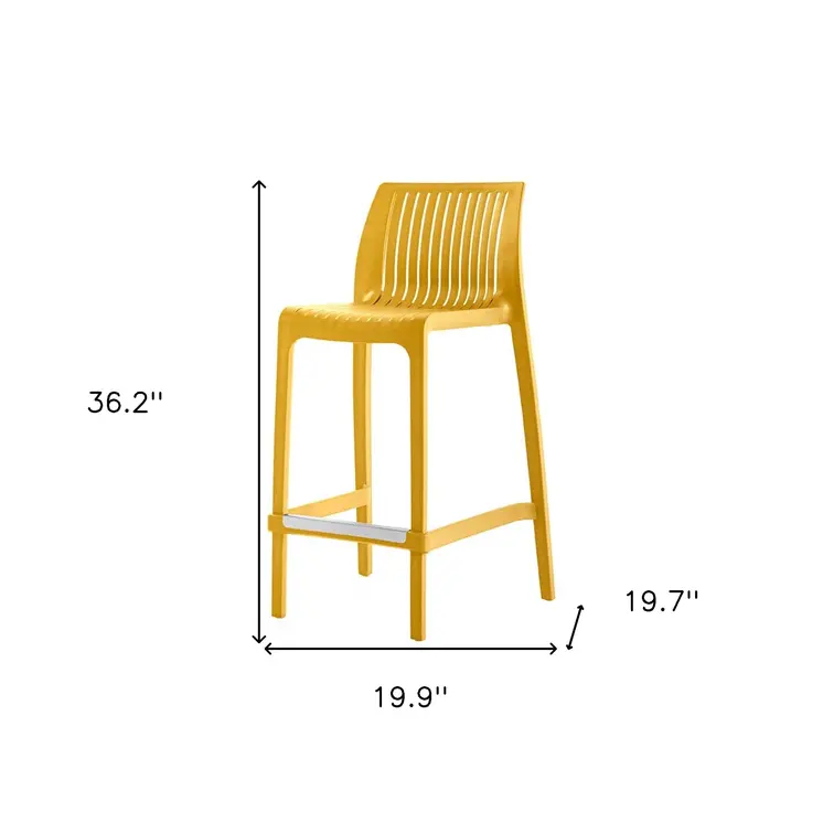 Set of Four 26" Yellow Heavy Duty Plastic Low Back Outdoor Counter Height Bar Chairs