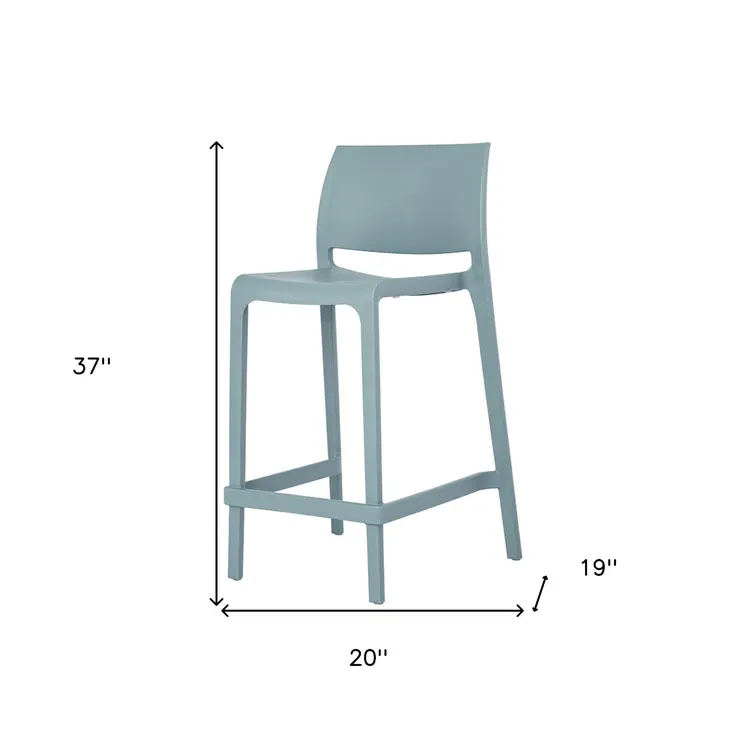 Set of Four 26" Baby Blue Heavy Duty Plastic Low Back Outdoor Counter Height Bar Chairs