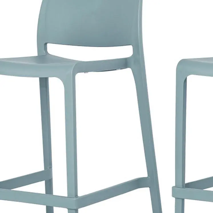 Set of Four 26" Baby Blue Heavy Duty Plastic Low Back Outdoor Counter Height Bar Chairs