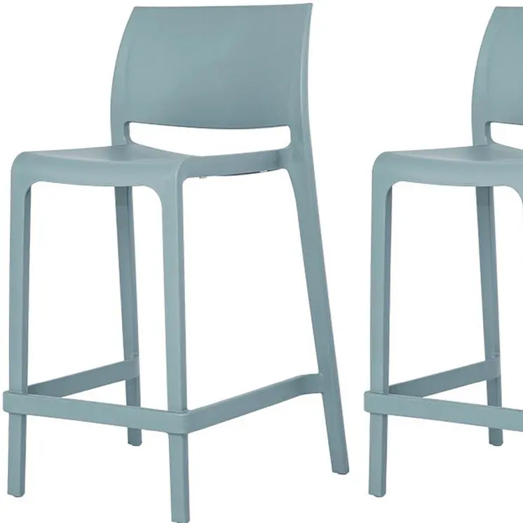 Set of Four 26" Baby Blue Heavy Duty Plastic Low Back Outdoor Counter Height Bar Chairs
