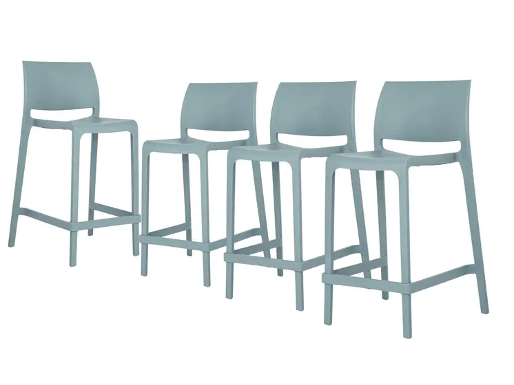 Set of Four 26" Baby Blue Heavy Duty Plastic Low Back Outdoor Counter Height Bar Chairs