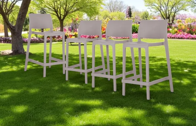 Set of Four 26" Taupe Heavy Duty Plastic Low Back Outdoor Counter Height Bar Chairs
