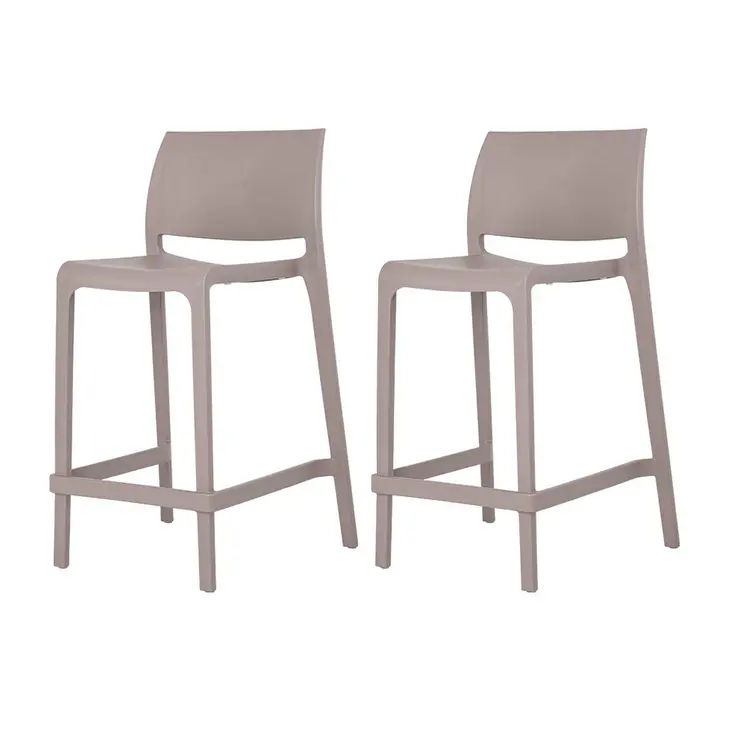 Set of Four 26" Taupe Heavy Duty Plastic Low Back Outdoor Counter Height Bar Chairs
