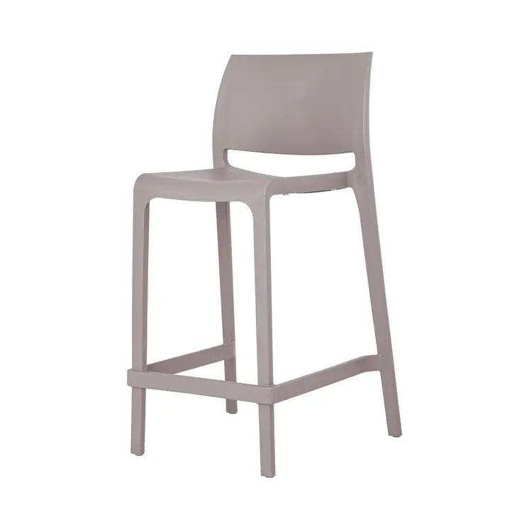 Set of Four 26" Taupe Heavy Duty Plastic Low Back Outdoor Counter Height Bar Chairs