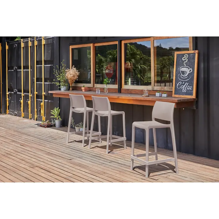 Set of Four 26" Taupe Heavy Duty Plastic Low Back Outdoor Counter Height Bar Chairs