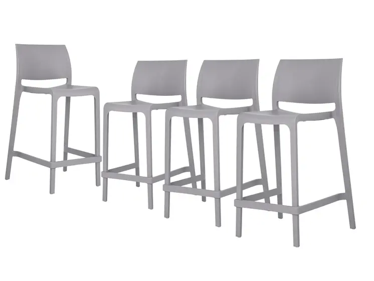 Set of Four 26" Gray Heavy Duty Plastic Low Back Outdoor Counter Height Bar Chairs