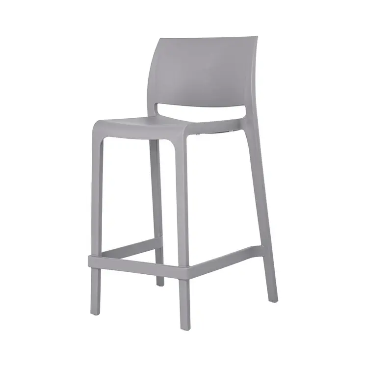 Set of Four 26" Gray Heavy Duty Plastic Low Back Outdoor Counter Height Bar Chairs