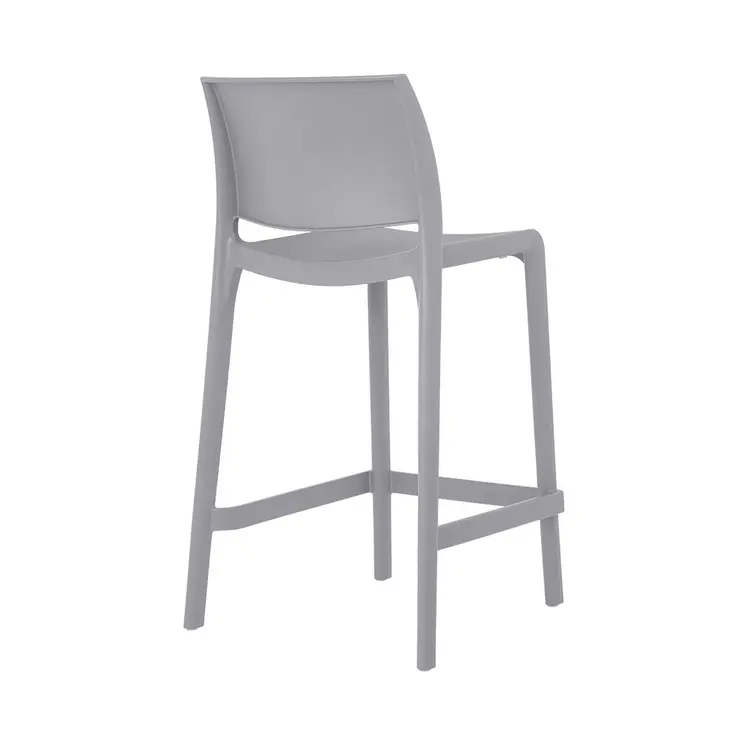 Set of Four 26" Gray Heavy Duty Plastic Low Back Outdoor Counter Height Bar Chairs