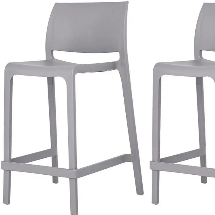 Set of Four 26" Gray Heavy Duty Plastic Low Back Outdoor Counter Height Bar Chairs