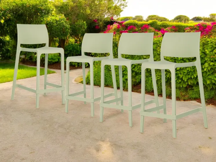 Set of Four 26" Green Heavy Duty Plastic Low Back Outdoor Counter Height Bar Chairs