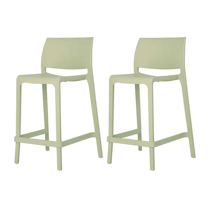 Set of Four 26" Green Heavy Duty Plastic Low Back Outdoor Counter Height Bar Chairs