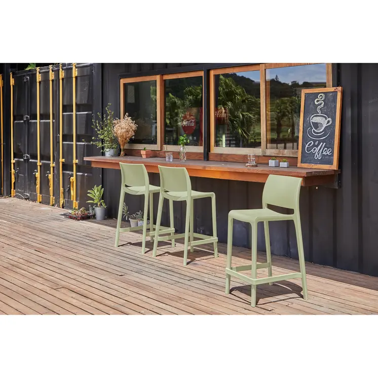Set of Four 26" Green Heavy Duty Plastic Low Back Outdoor Counter Height Bar Chairs
