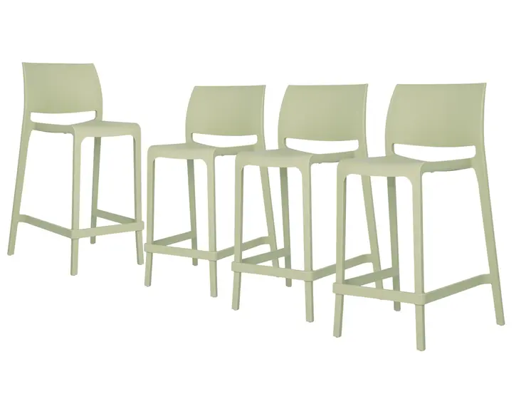 Set of Four 26" Green Heavy Duty Plastic Low Back Outdoor Counter Height Bar Chairs