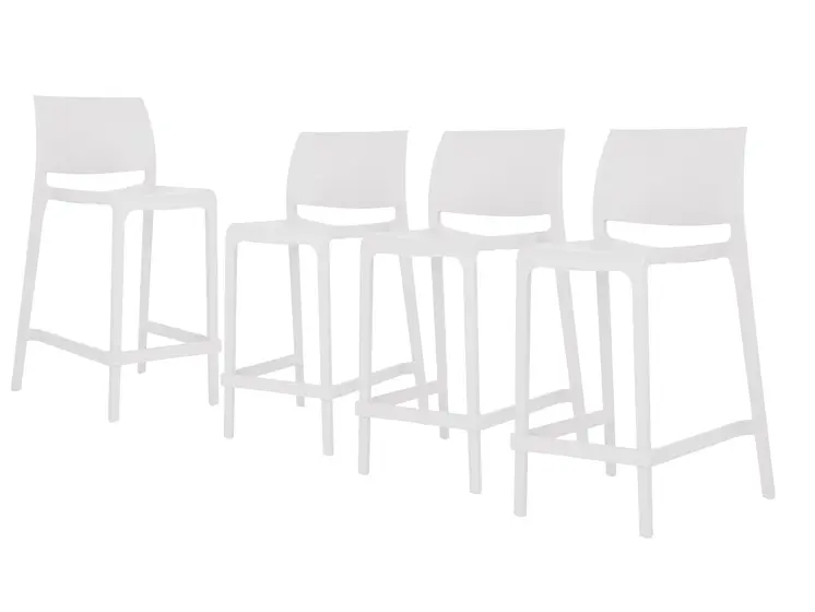 Set of Four 26" White Heavy Duty Plastic Low Back Outdoor Counter Height Bar Chairs