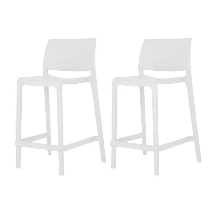 Set of Four 26" White Heavy Duty Plastic Low Back Outdoor Counter Height Bar Chairs
