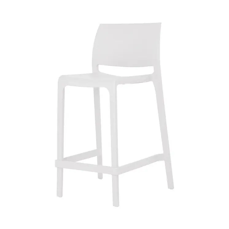 Set of Four 26" White Heavy Duty Plastic Low Back Outdoor Counter Height Bar Chairs