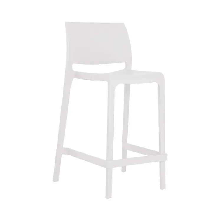 Set of Four 26" White Heavy Duty Plastic Low Back Outdoor Counter Height Bar Chairs