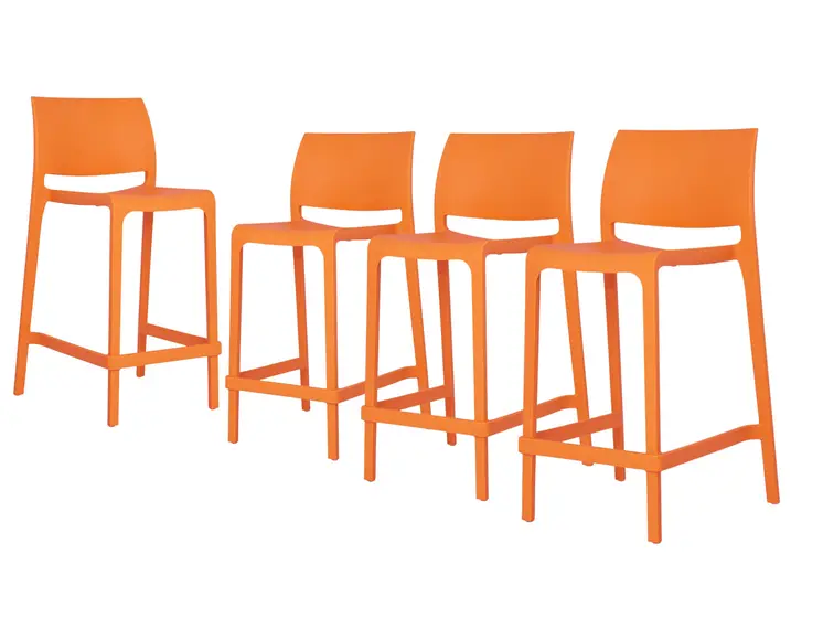 Set of Four 26" Orange Heavy Duty Plastic Low Back Outdoor Counter Height Bar Chairs