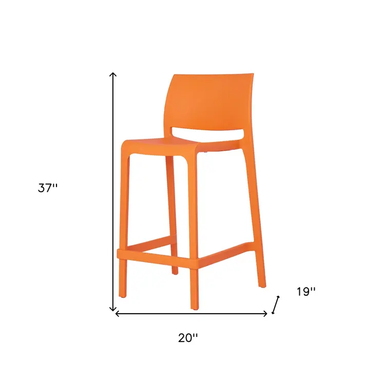 Set of Four 26" Orange Heavy Duty Plastic Low Back Outdoor Counter Height Bar Chairs