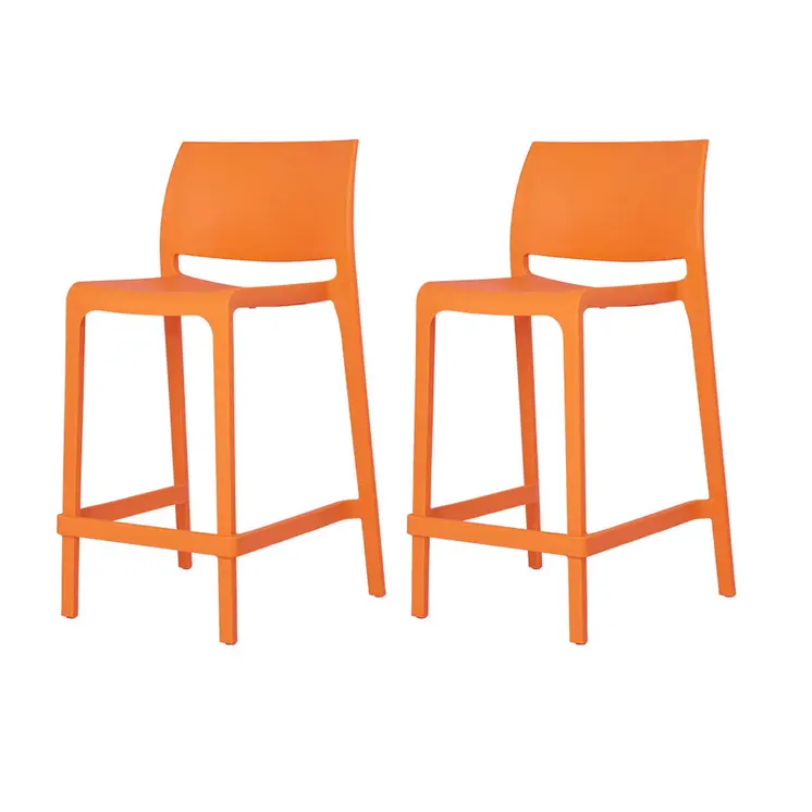 Set of Four 26" Orange Heavy Duty Plastic Low Back Outdoor Counter Height Bar Chairs
